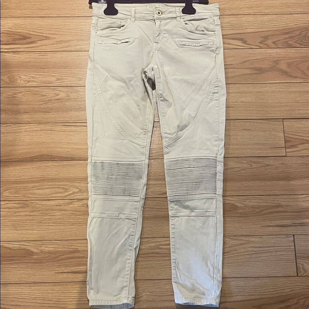 Zara Beige Moto Style Pants size 6 cream